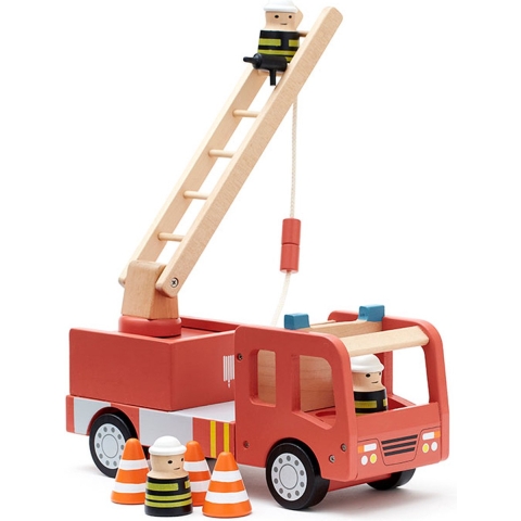 Kids Concept Brandweerauto - 30 cm - Aiden - Rood m. Brandweerli - Kids Concept - OneSize - Speelgoed