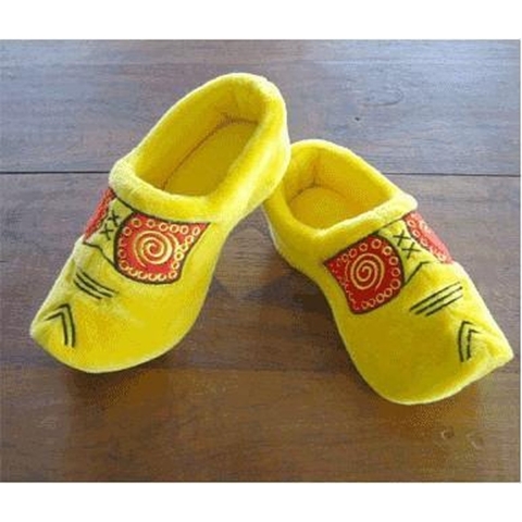 Pluche klompen/clogs sloffen/pantoffels voor volwassenen - Geel - Klompsloffen - dames/heren 38-39 -