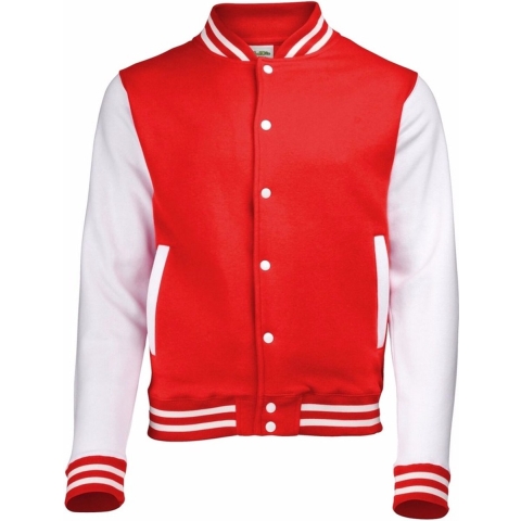 AWDis college jacket voor heren - rood met wit - drukknopen - katoen/polyester M -