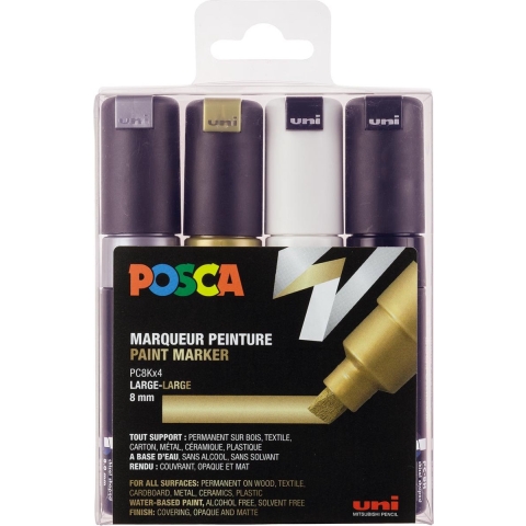 Posca Markers - PC-8K - 4 st. - Zwart/Wit/Metallic - Posca - OneSize - Marker