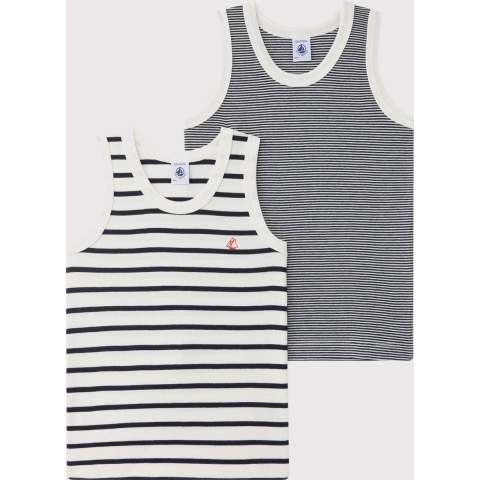 Petit Bateau Onderhemden - 2-pack - Wit/Navy Gestreept - Petit Bateau - 2 jaar (92) - Onderhemd