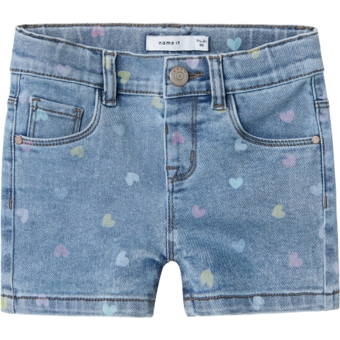 Name It Shorts - Slank - NmfSalli - Medium+ Blue Denim/Hearts - Name It - 4 jaar (104) - Shorts