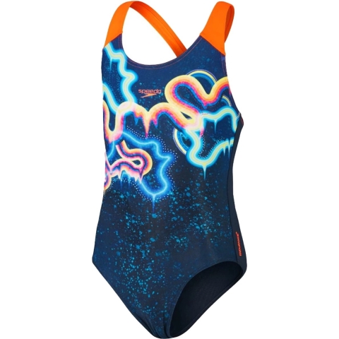 Speedo Zwempak - Digitaal Placement Splashback - Navy/Oranje - Speedo - 7-8 jaar (122-128) - Badmode