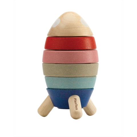 PlanToys Houten Speelgoed - Raket stapelen - 11 Onderdelen - PlanToys - OneSize - Bouwblokken