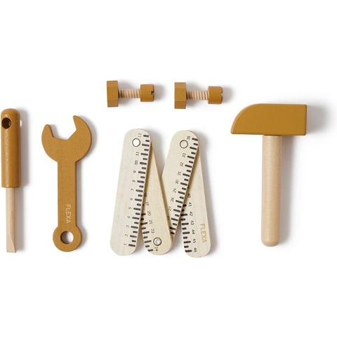 Flexa Play Gereedschapskit - 8 stk - Mustard/Natuurhout - Flexa - OneSize - Gereedschap