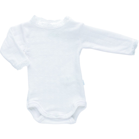 Joha Romper - Wol/Zijde - l/s - Crème m. Pointelle - Joha - 60 - Romper L/S