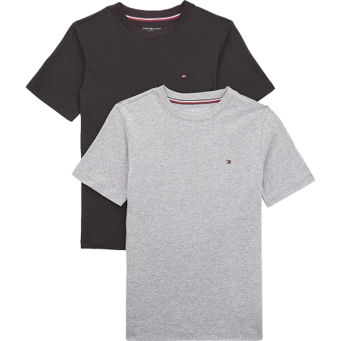 Tommy Hilfiger T-Shirt - 2-pack - Medium+ Grey Heather/zwart - Tommy Hilfiger - 10-12 jaar (140-152) - T-Shirt