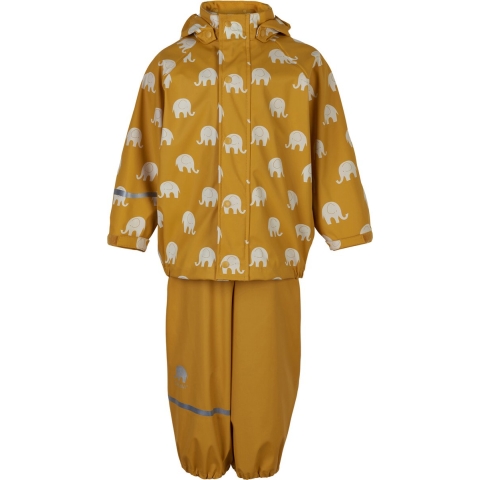 CeLaVi Regenkleding m. Bretellen - PU - Mineraal Yellow m. Olifa - CeLaVi - 90 - Regenkleding