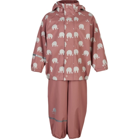 CeLaVi Regenkleding m. Bretellen - PU - Burlwood m. Olifanten - CeLaVi - 100 - Regenkleding