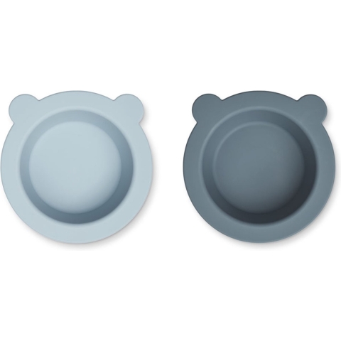 Liewood Kom m. Zuignap - 2-pack - Silicone - Peony - Sea Blue/Wh - Liewood - OneSize - Kom