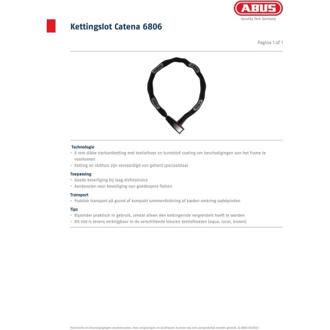 Abus Kettingslot - Catena 6806K - 85 cm - Neon Roze - Abus - OneSize - Veiligheidsapparatuur