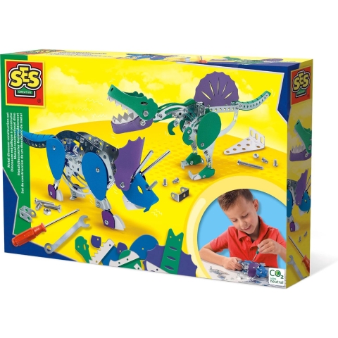 SES Creative - Bouwwerf Speelset Metaal - Dinosaurussen - SES Creative - OneSize - Creatieve Speelset