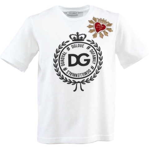 Dolce & Gabbana T-Shirt - Wit m. Patch/kristallen - Dolce & Gabbana - 6 jaar (116) - T-Shirt