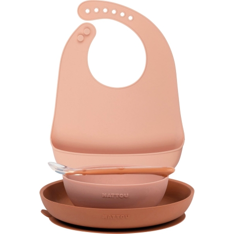 Nattou Bestek-Set - Silicone - 4 Onderdelen - Dusty Pink - Nattou - OneSize - Bestek-Set