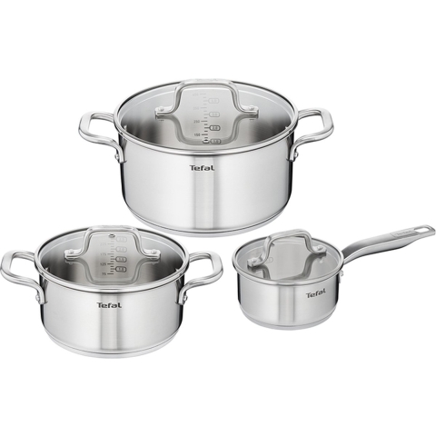 Tefal H816S6 Infinite 6-delige pannenset steelpan 16 cm, kookpannen 20/24 cm + deksels