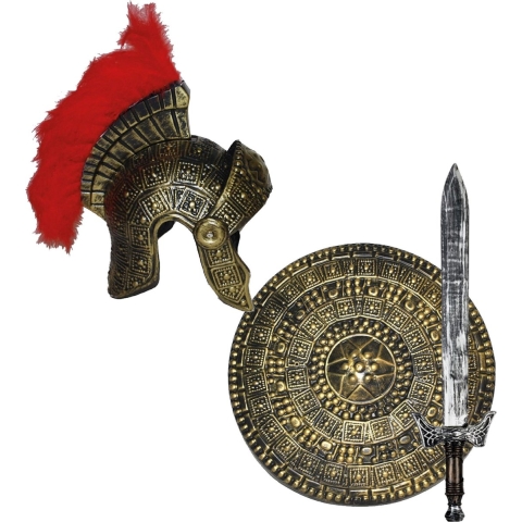 Romeinse ridder krijger verkleed set helm en wapens zwaard 68 cm voor volwassenen -