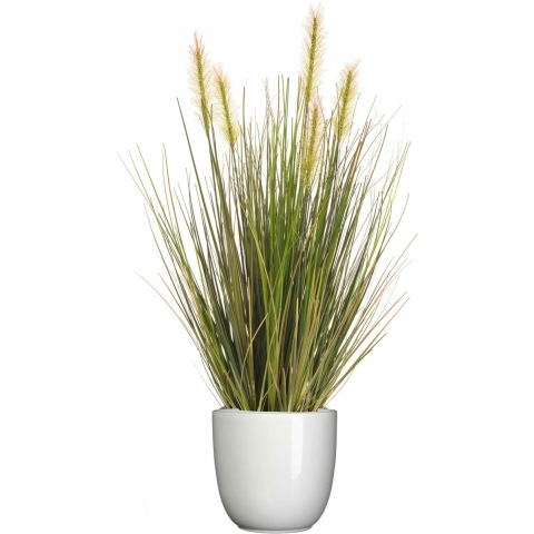 Kunstplant groen gras sprieten 45 cm in wit glans bloempot -