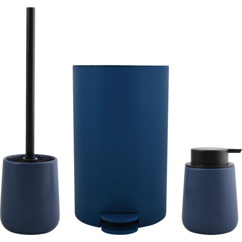 MSV Toiletborstel in houder/zeeppompje/pedaalemmer - badkamer set Malmo - keramiek - donkerblauw -