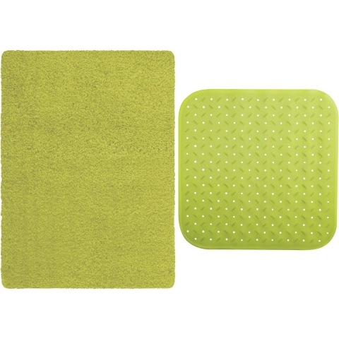 MSV Douche anti-slip mat en droogloop mat - Venice badkamer set - rubber/microvezel - limegroen -