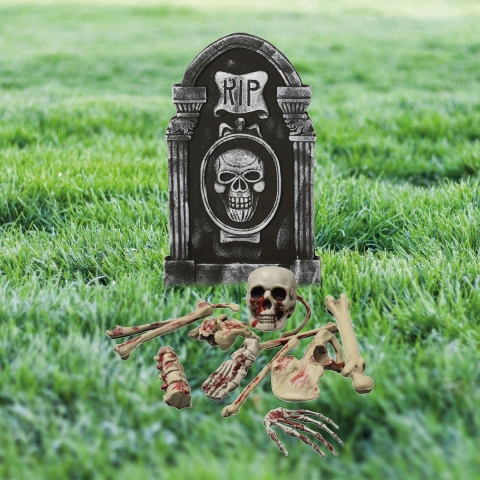 Horror tuin decoratie set kerkhof met grafsteen en bloederige botten -