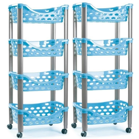 Set van 2x keukentrolley/roltafel 4 laags kunststof blauw 40 x 88 cm -