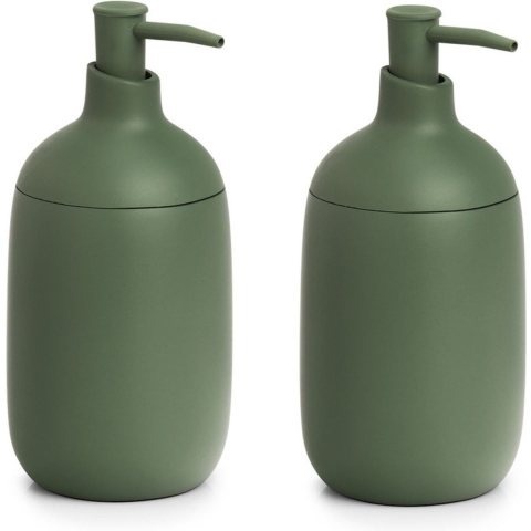 2x Zeeppompje/dispenser kunststeen - salie groen - 7 x 16 cm - Scandinavisch design -