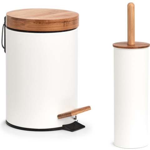 Badkamer/toilet set - WC-borstel en pedaalemmer - metaal - wit -