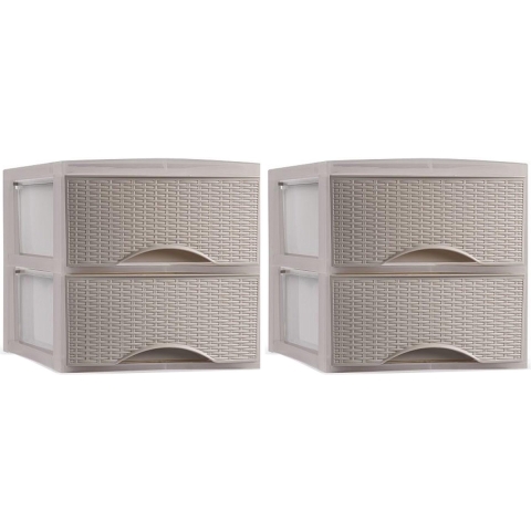 Thuis kantoor organizer ladeblok - 2x - 2 lades - 26 x 34,5 x 25 cm - kunststof - beige -