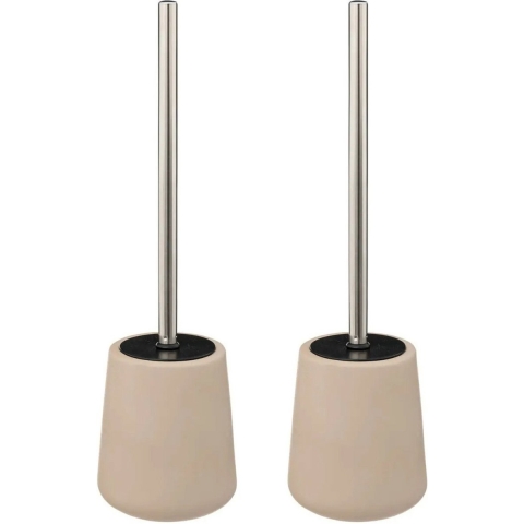 Toiletborstel in houder/wc-borstel - 2x - polyresin/metaal - beige - 40 x 12 cm -