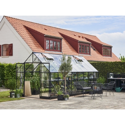 Tuinkas Qube 816, zwart, veiligheidsglas 3mm/1 Halls - Royal well