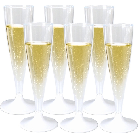 Goldplast champagneglas - 18x - met losse voet - 138ml - transparant - Kunstof -
