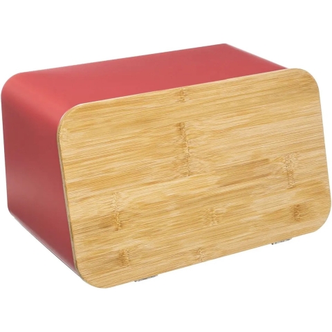 Broodtrommel met snijplank deksel - Brick roze - Metaal/bamboe - 37 x 22 x 23 cm -