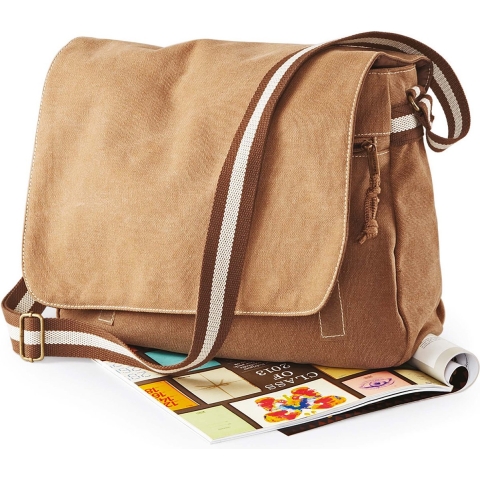 Canvas schoudertas - kaky - 14 liter - Vintage documenten tassen - 40 x 30 x 12 cm -
