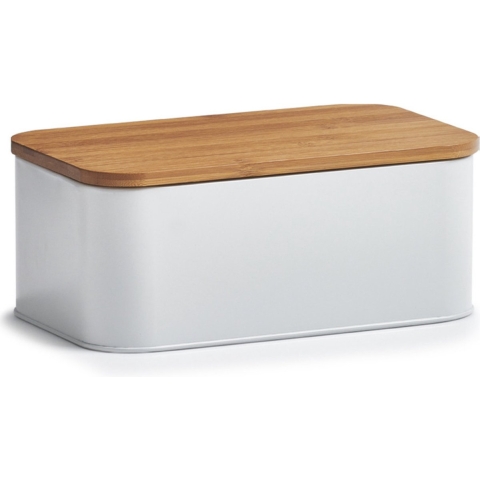 Witte broodtrommel deluxe met snijplank deksel 31 x 18 x 12 cm -