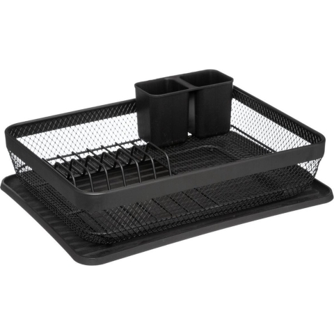 Luxe afdruiprek/afwasrek zwart met lekbak 43 x 32 cm van metaal -