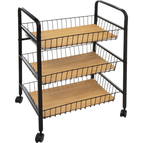 Keukentrolley zwart/bamboe 3-laags D39 x B52 x H70 cm - metaal/hout -