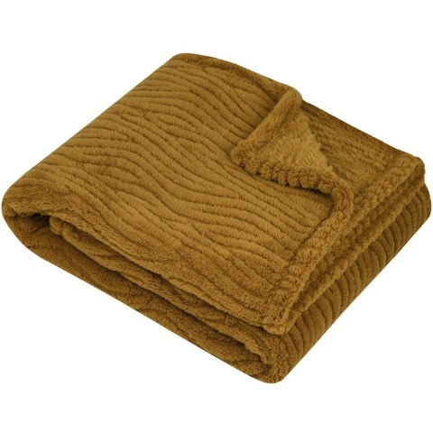 Stof Textiles Plaid/bankdeken/bedsprei Columbia - camel - 180 x 220 cm - 2 persoons -