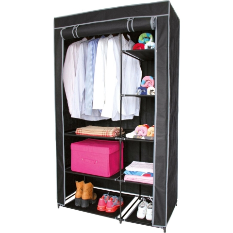 Mobiele kledingkast met legplanken/hang stang - opvouwbaar - grijs - 100 x 50 x 170 cm -