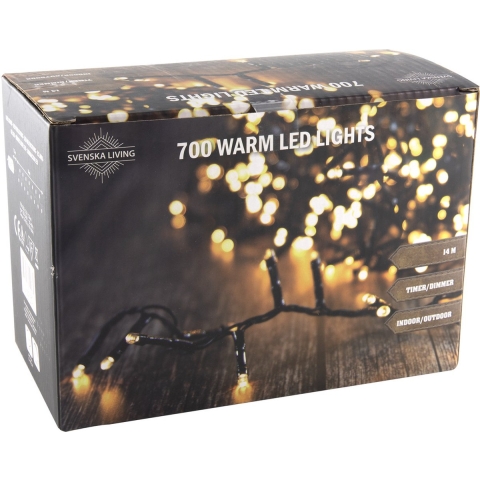 Kerstverlichting - 700 led lampjes - warm wit - 1400 cm - lichtsnoer - timer en dimmer -
