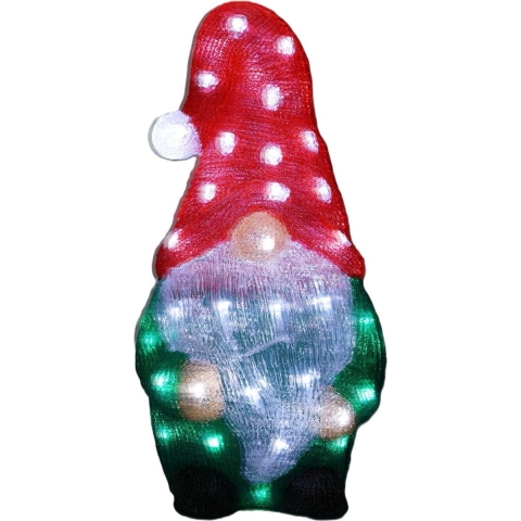 Kerstverlichting figuur - gnome/dwerg - 22 x 17 x 44,5 cm - LED decoratie kerstfiguren -