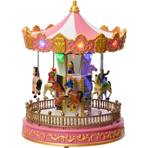 Lumineo kerstdorp draaimolen - draaiend - met verlichting - 23,5 cm - kermis kerstdorp -