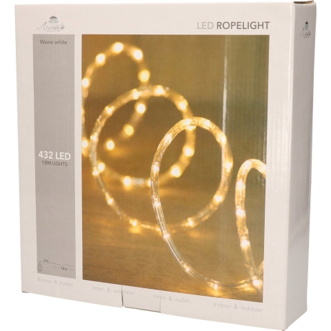 Kerstverlichting lichtslang - 432 led lampjes - warm wit - 18 m - transparant - slangverlichting -