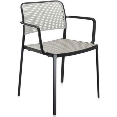 Kartell Audrey Tuinstoel Grijs Met Zwart Frame Met Armleuningen