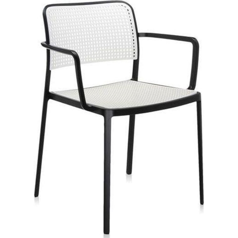 Kartell Audrey Tuinstoel Wit Met Zwart Frame Met Armleuningen