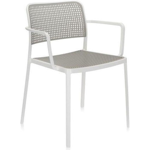 Kartell Audrey Tuinstoel Grijs Met Wit Frame Met Armleuningen