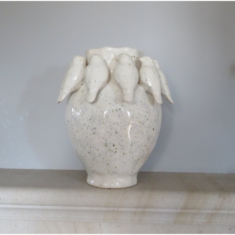 Vaas Met Vogels Cement 22,7x22,7x28cm