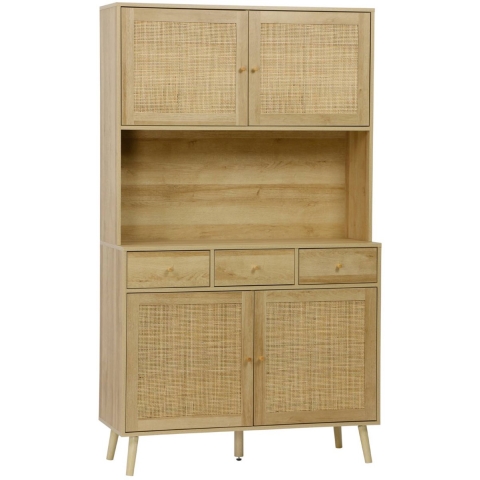 sweeek - Dressoir decor hout en rotan 4 deuren 3 lades 110 cm
