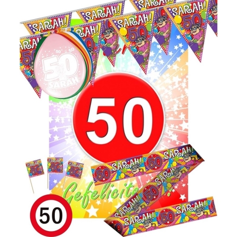 Sarah 50 jaar leeftijd themafeest pakket M versiering/decoratie -