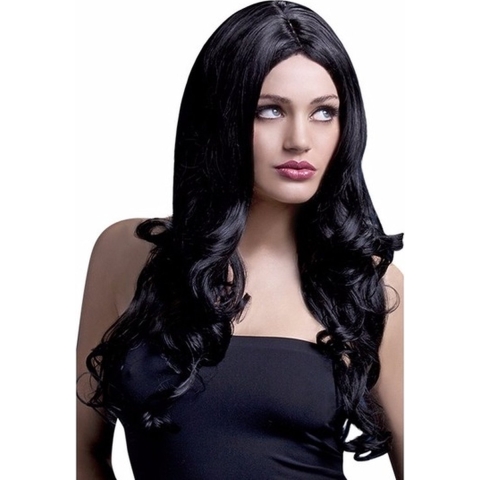 Professionele zwarte damespruik met krullen -