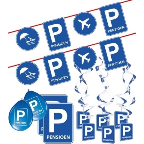 Pensioen/met de VUT themafeest pakket M blauw/verkeersbord -